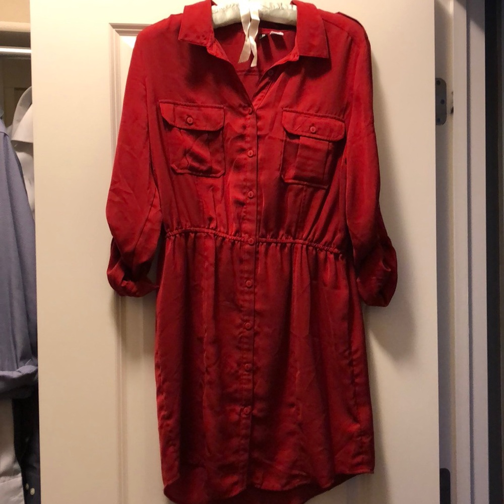 Deep Red Button Up Dress